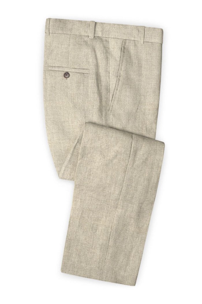 Hamza Khaki Linen Two Pieces Summer Beach Formal Suits for Men