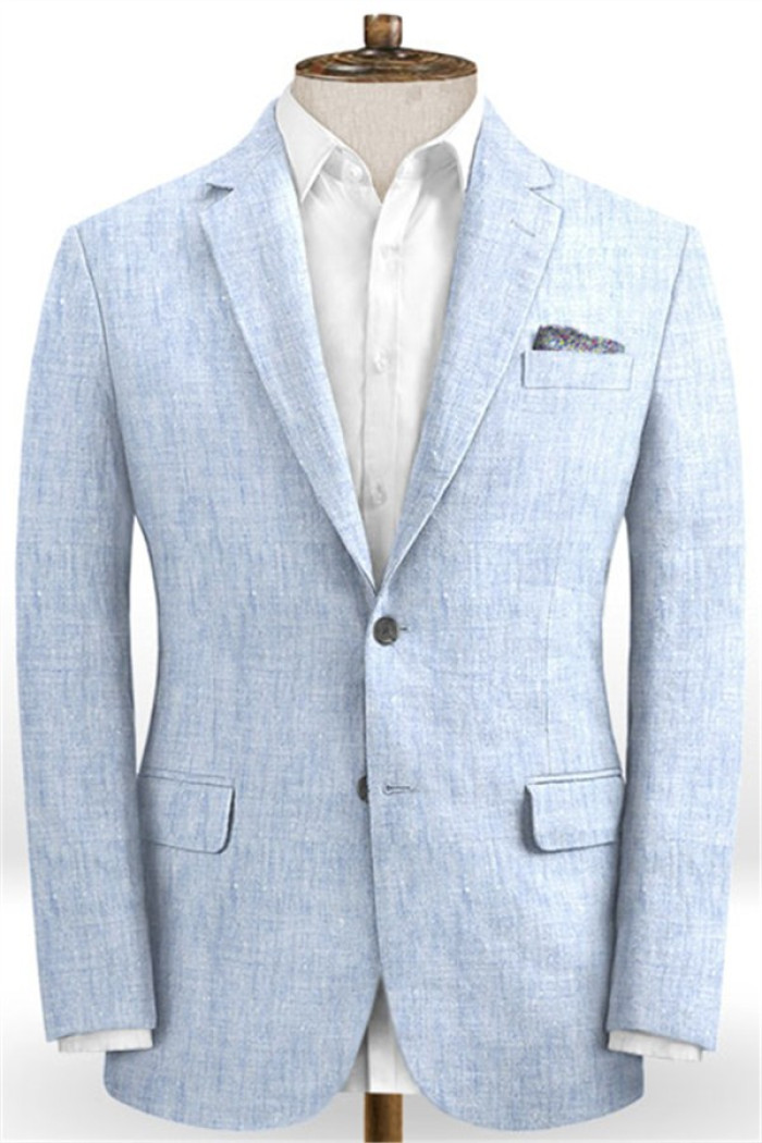 Jordyn Sky Blue Cotton Linen Summer Formal Business Men Suits