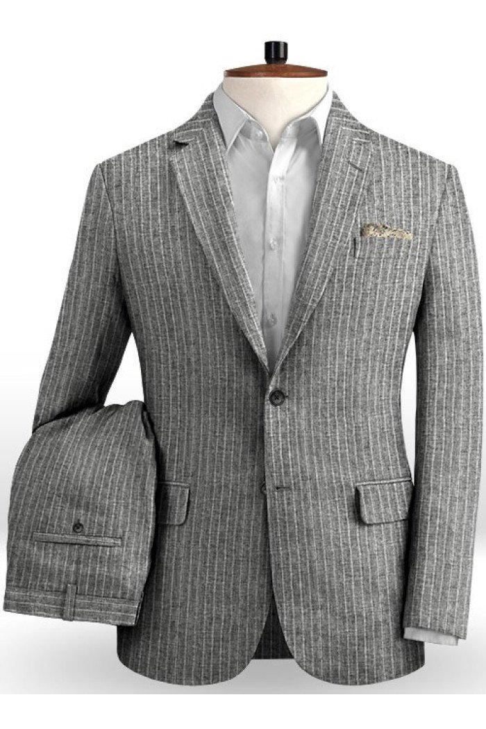 Marley Grey Linen Two Pieces Striped Formal Men Suits