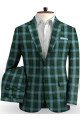 Kareem Dark Green Grid Men Suits | Business Linen Tuxedo with 2 Pieces