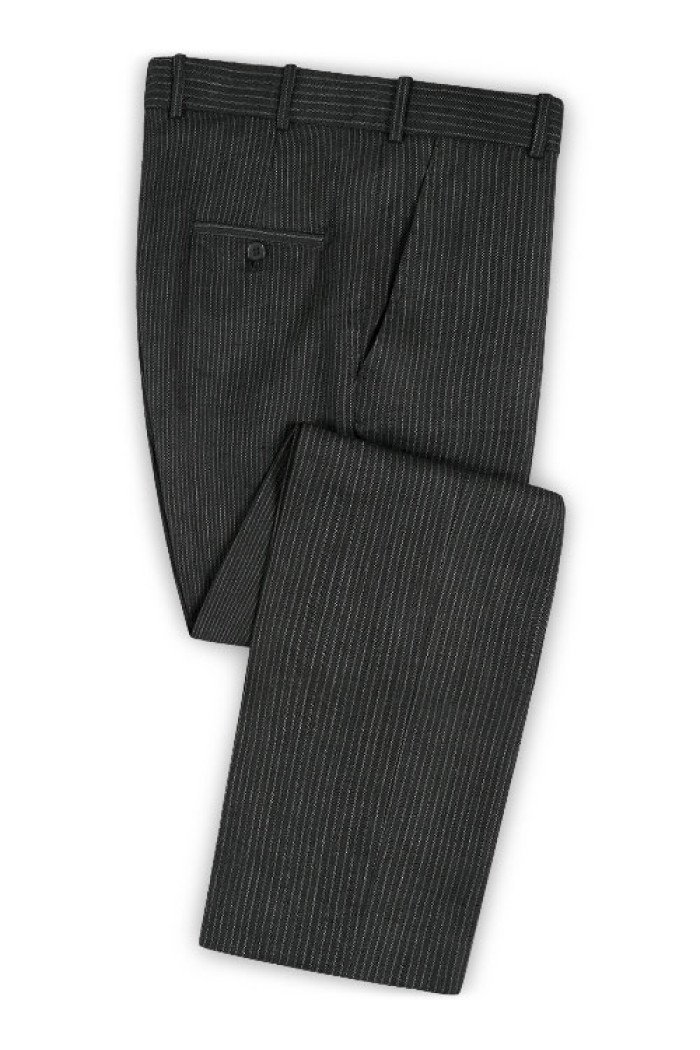 Derick Black Notched Lapel Striped Formal Business Men Suits