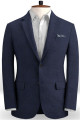 Devan Stylish Dark Blue Linen Beach Groom Suits | Slim Fit Wedding Tuxedo
