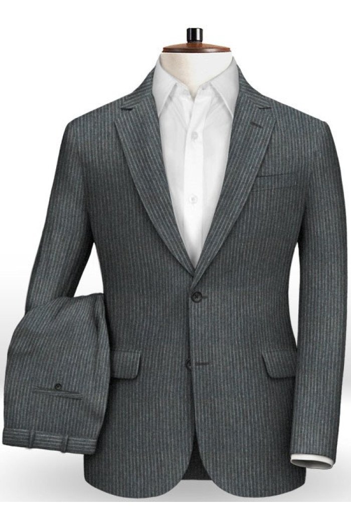 Santos Dark Grey Slim Fit Stylish Striped Two Pieces Men Suits