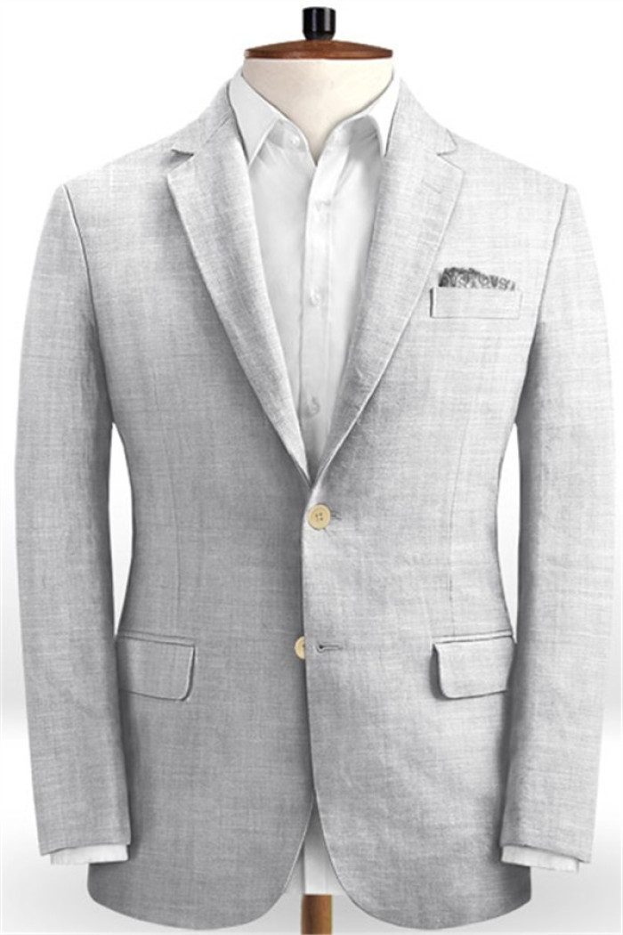Linen Silver Beach Wedding Groom Tuxedo | Slim Fit Handsome Best Man Blazers