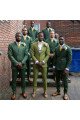 Dark Green Double Breasted Close Fitting Peaked Lapel Wedding Groomsmen Suit
