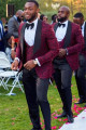 Latest Design Red Jacquard Three-Piece Shawl Lapel Wedding Groomsmen Suits