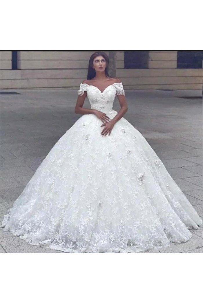 Elegant Lace Off-the-shoulder White Sweetheart Appliques Ball Gown Wedding Dresses Elegant Lace Off-the-shoulder White Sweetheart Appliques Ball Gown Wedding Dresses