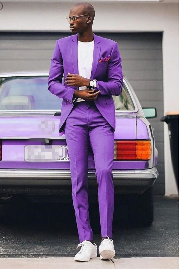 Tommy Purple Bespoke Notched Lapel Prom Suits for Boy