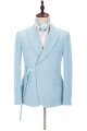 Fashion Bespoke Sky Blue Peaked Lapel Men Suits with Adjustable Buckle