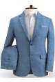 Freddy Fashion Blue Linen Business Suits for Men | Beach Slim Fit Groom 2 Piece Tuxedo