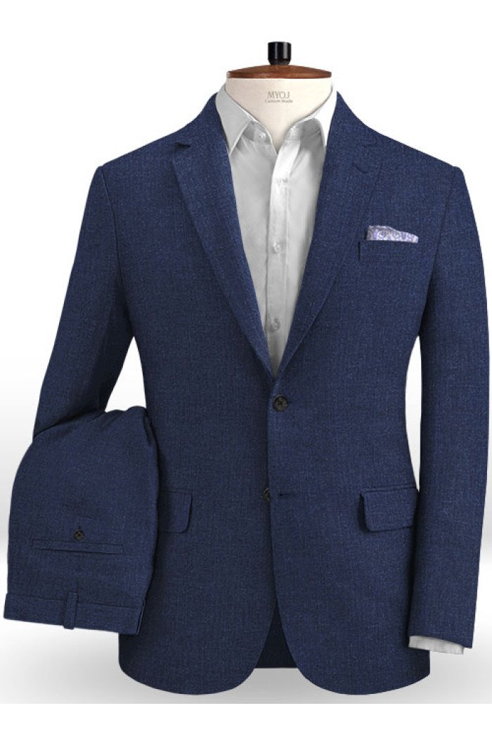 Clark Newest Summer Dark Blue Linen Men Suit for Business