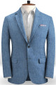 Freddy Fashion Blue Linen Business Suits for Men | Beach Slim Fit Groom 2 Piece Tuxedo