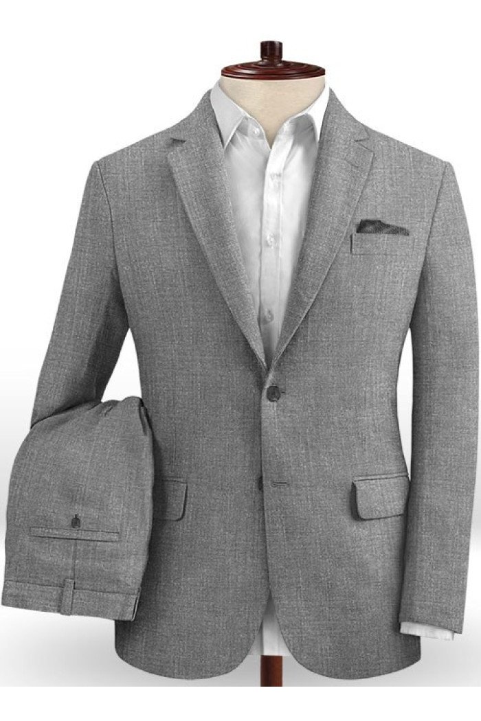 Alvaro Gray Two Pieces Beach Groom Suits | Linen Fit Business Suits