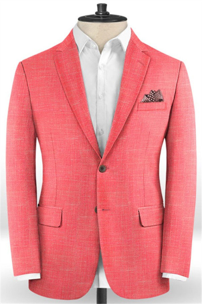 New Arrival Summer Orange Linen Men Suit | Two Pieces Notched Lapel Tuxedo