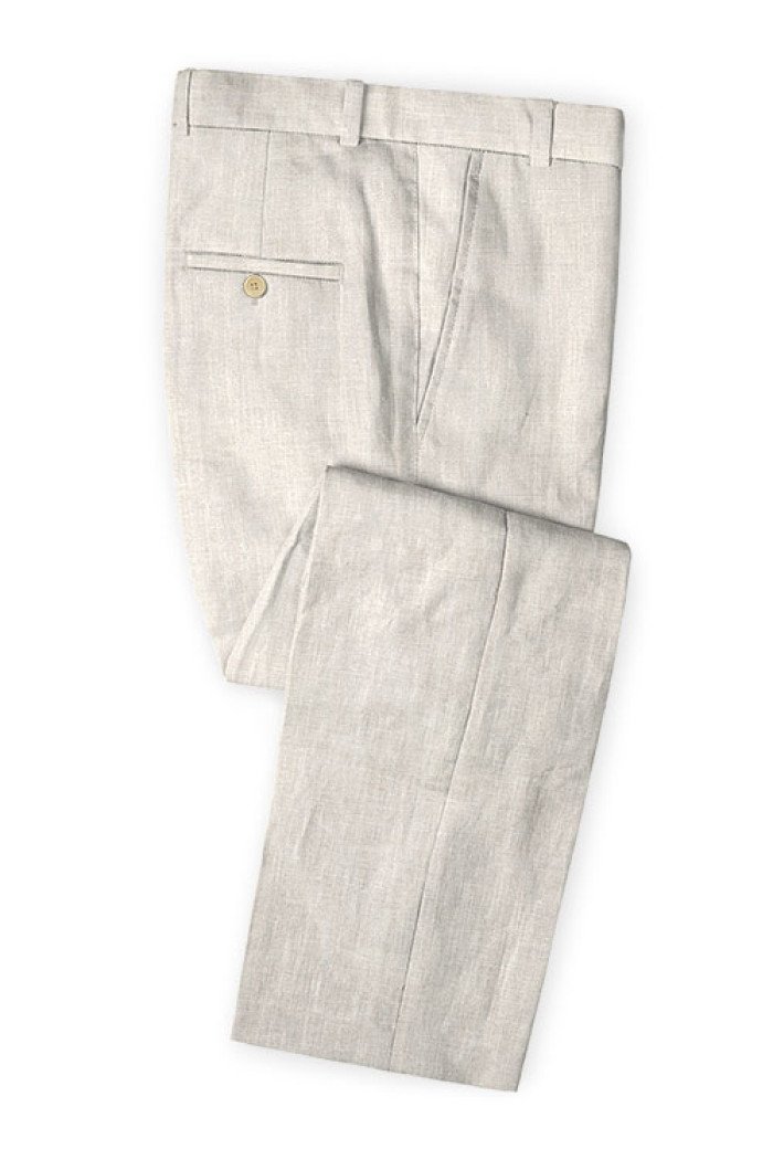 Hot  Bespoke Men Slim Fit Linen Groom Suits | Business Suits Solid Color Slim Tuxedo
