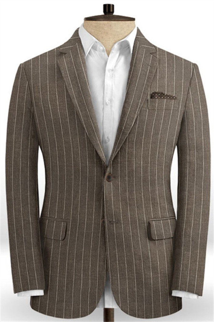 Camren Brown Linen Striped Men Suits | Two Pieces Business Tuxedo with Two Pieces