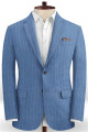 Deacon Ocean Blue Striped Prom Outfits | Two Pieces Linen Men Suits