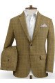 Markus Gold Brown Plaid Prom Men Suits with 2 Pieces