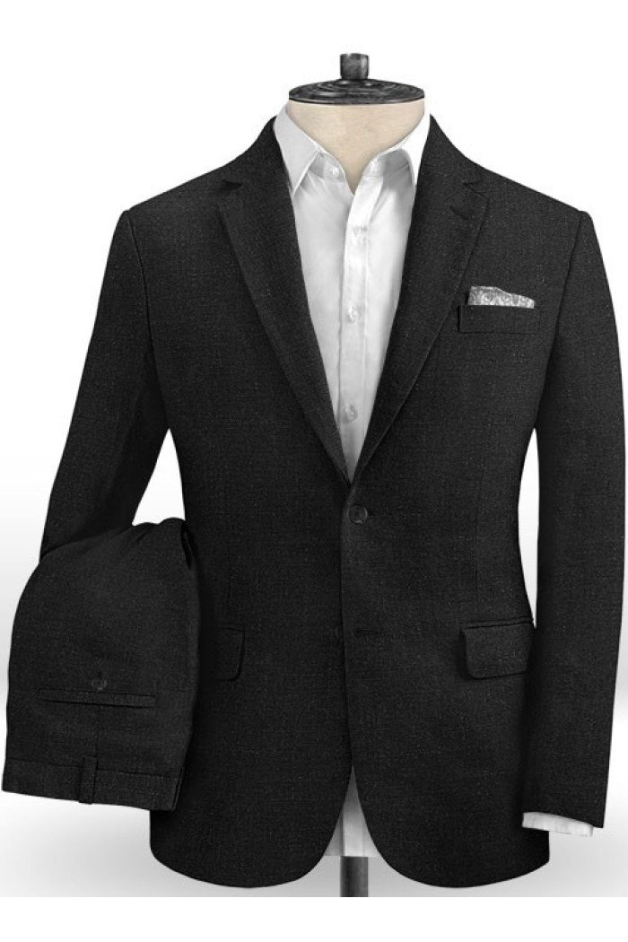 Gilberto Slim Fit Black Linen Groom Tuxedos | Men Suits for Wedding Newest Desgins