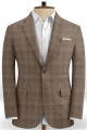 Brown Kole Two Pieces Men Suits | Linen Plaid Slim Fit Tuxedo