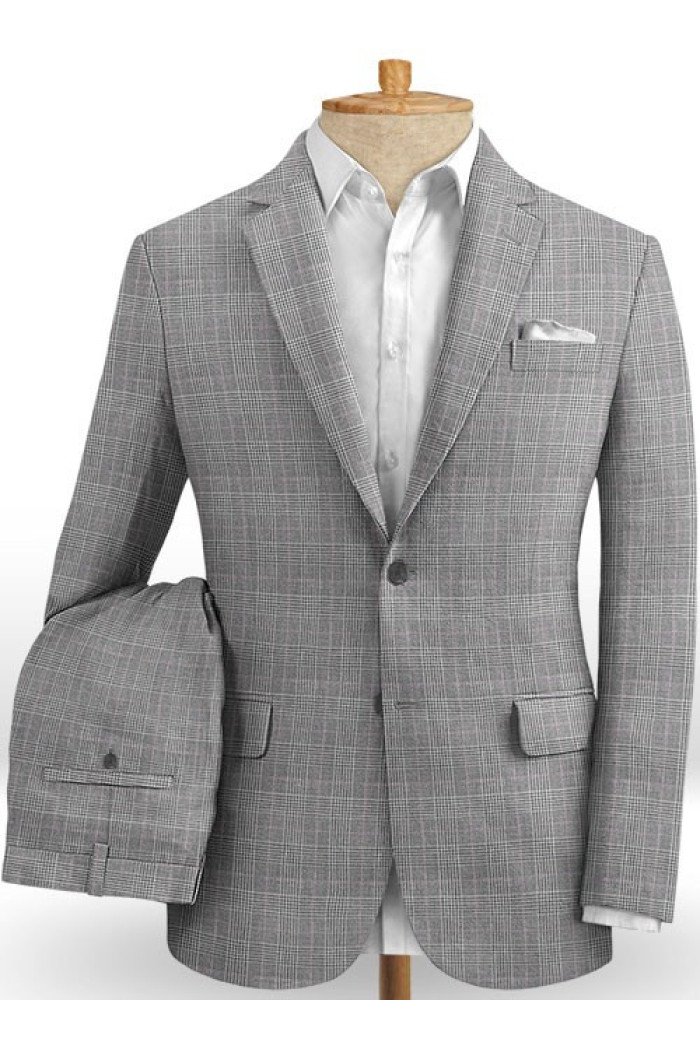 Rhys Slim Fit 2 Pieces Grey Prom Suits | Summer Linen Wedding Groom Tuxedo