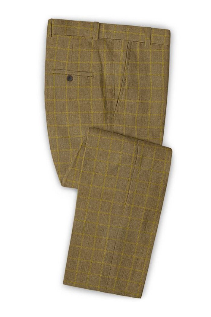 Markus Gold Brown Plaid Prom Men Suits with 2 Pieces