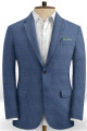 Lewis Navy Blue Grid Linen Tuxedo | Summer Business Men Suits