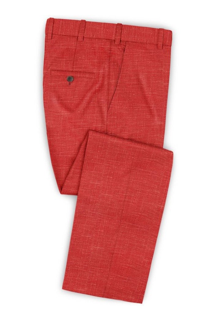 Bespoke Summer Red Linen 2 Pieces Men Suits Set