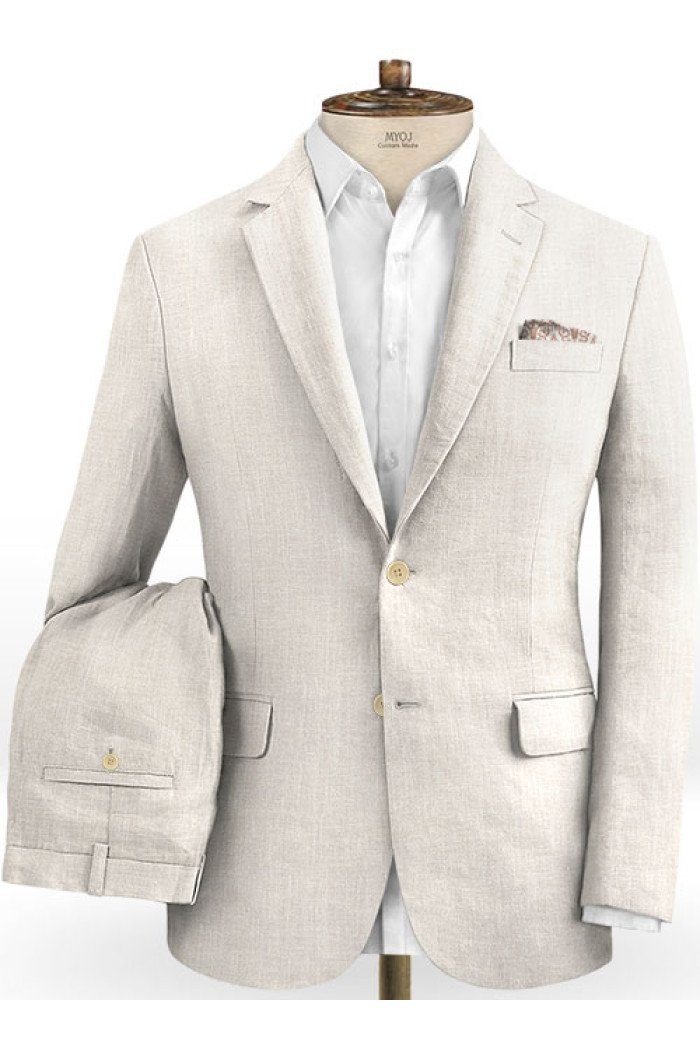 Hot  Bespoke Men Slim Fit Linen Groom Suits | Business Suits Solid Color Slim Tuxedo