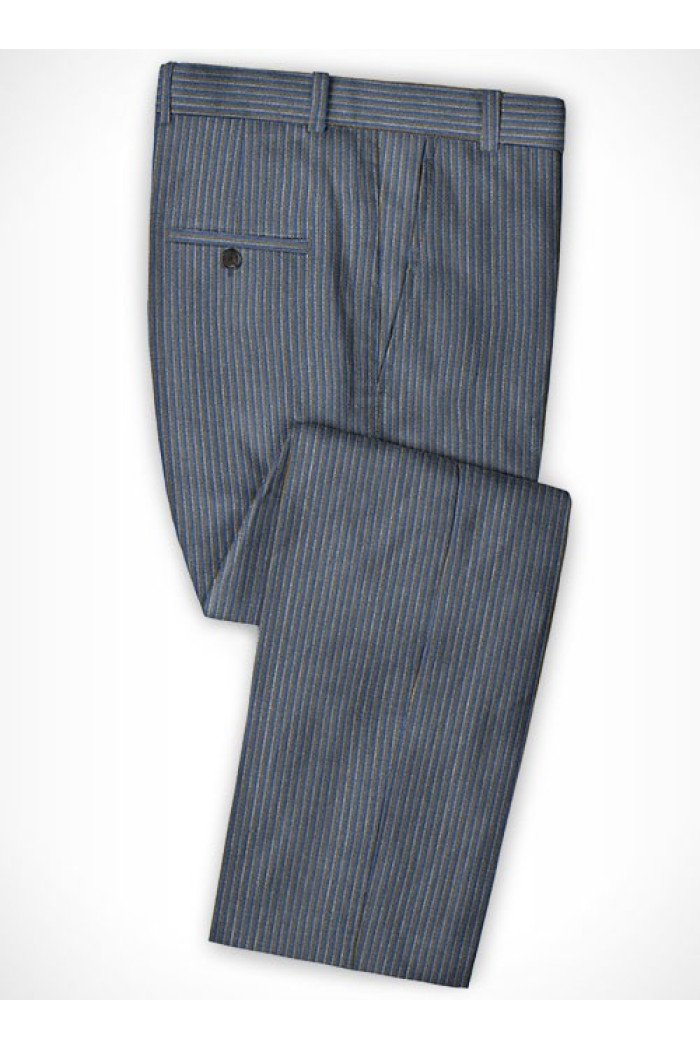 Blue Notched Lapel Men Suits | Modern Slim Fit Striped Tuxedo