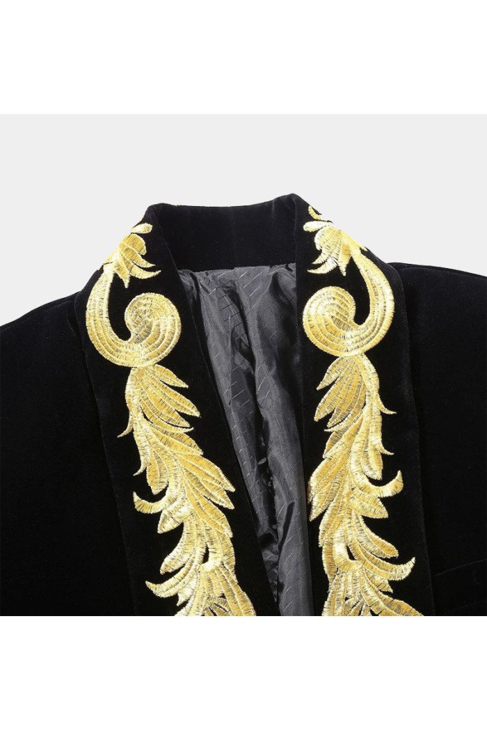 Stylish Black Velvet One Piece Jacket Gold Embroidered Double Breasted  Suit