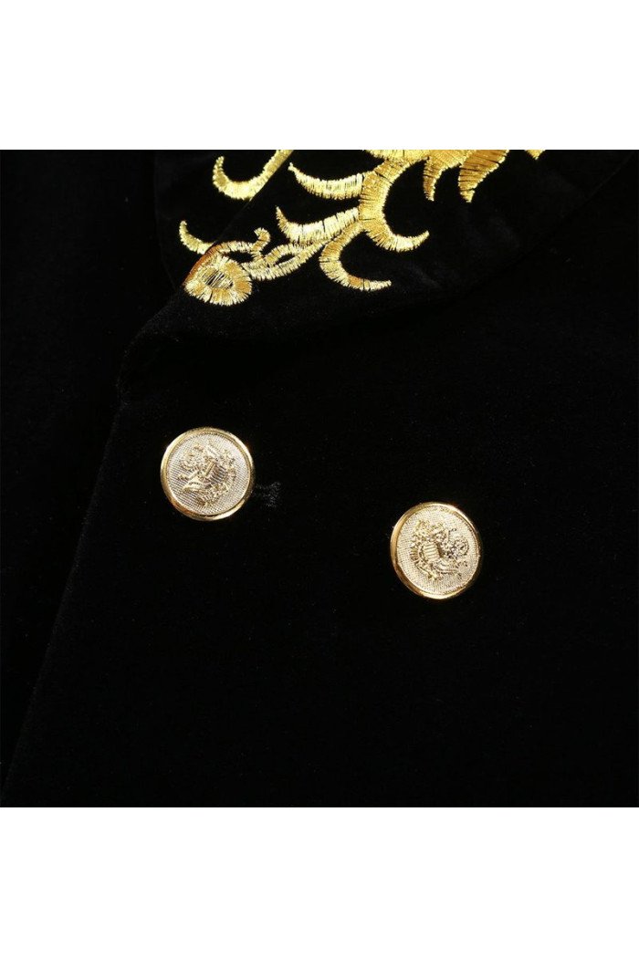 Stylish Black Velvet One Piece Jacket Gold Embroidered Double Breasted  Suit