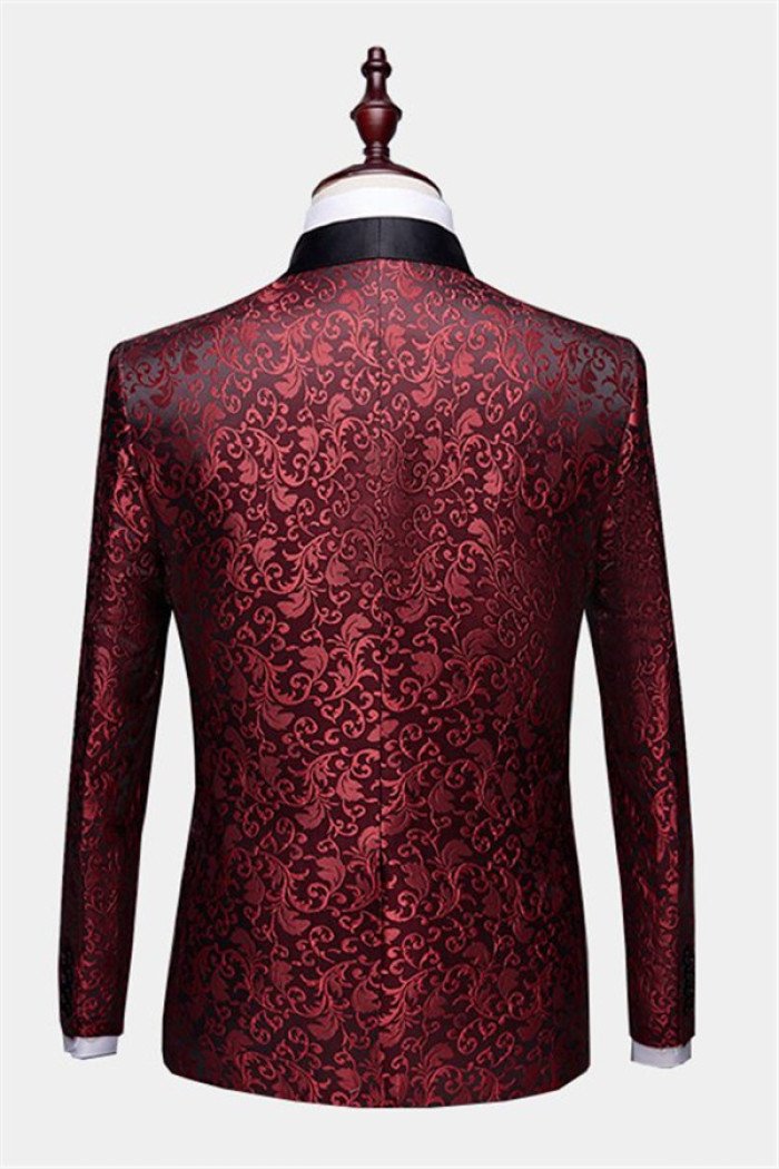 Stylish Burgundy Paisley  Suit Jacket Glamorous Jacquard Blazer for Prom