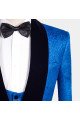 Modern Royal Blue Floral Jacquard Men Suits Close Fitting Suit 