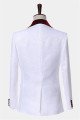 Modern White Jacquard Men Suits with Burgundy Lapel Floral  Suit