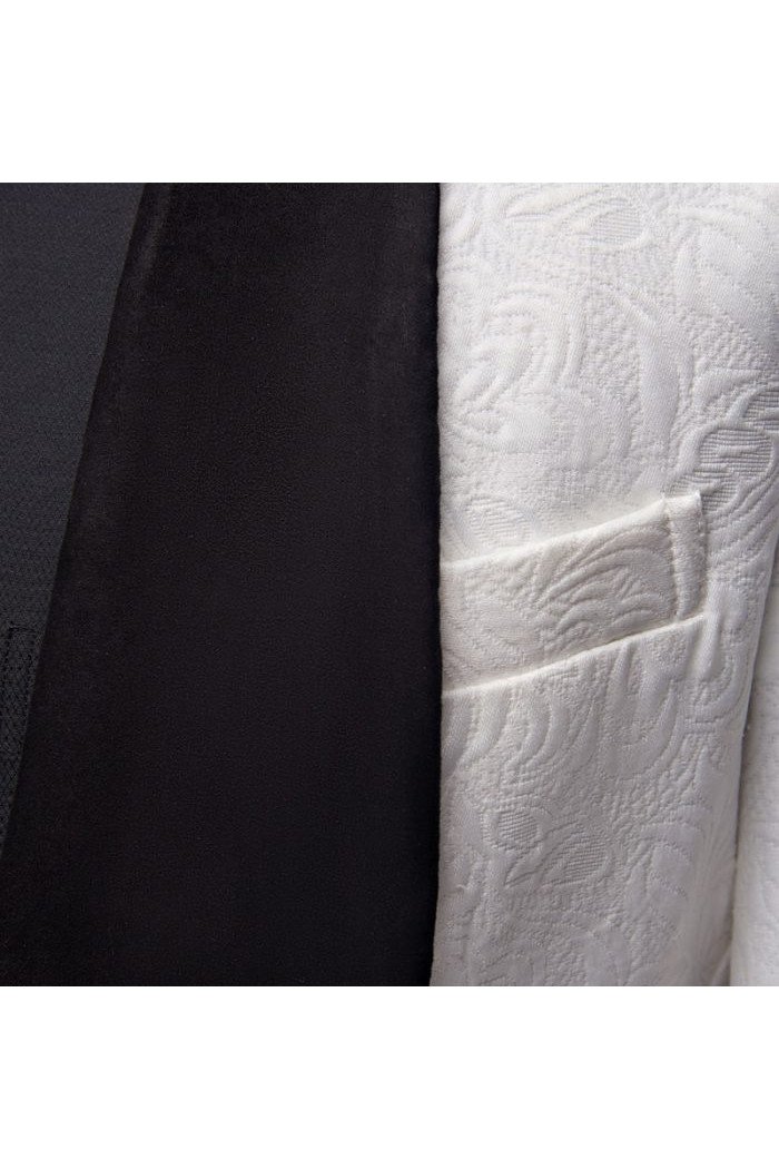Modern Floral White Men Suits with Black Lapel 3-Pieces Dinner Suits