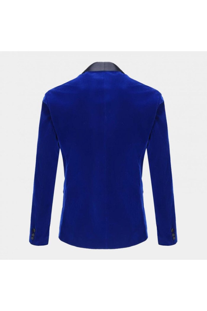 Modern Royal Blue Velvet  Suit Jacket Shawl Lapel Prom Suits 