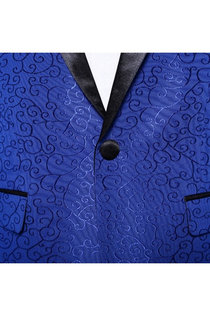 Modern Royal Blue Jacquard  Suit Jacket Fashion Close Fitting Blazer