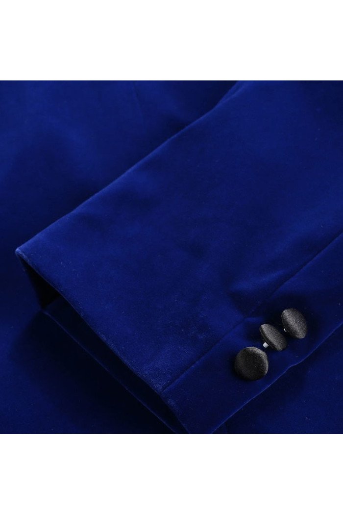 Modern Royal Blue Velvet  Suit Jacket Shawl Lapel Prom Suits 