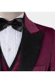 Stylish Burgundy Velvet 3-Pieces  Suit Peak Lapel Prom Suits