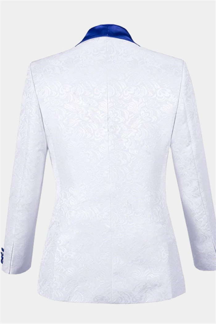 Stylish White Jacquard  Suit with Blue Shawl Lapel 3-Pieces Suits 