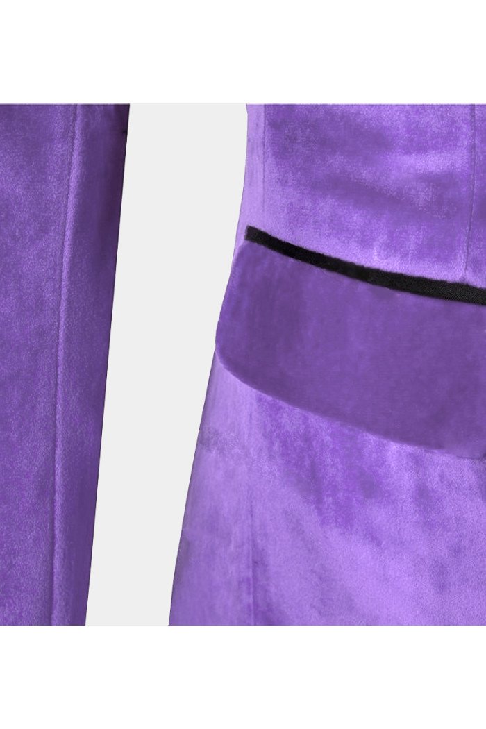 Stylish Iris Purple Velvet  Suit with Peak Lapel 3-Pieces Close Fitting Men Suits for Prom