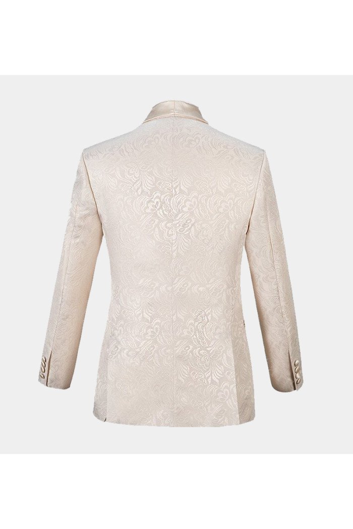 Stylish White 3-Pieces Jacquare  Suit Shawl Lapel Dinner Suits 