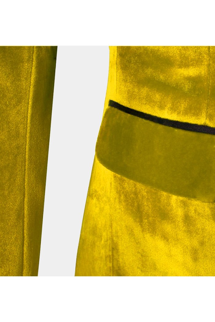 Stylish Yellow Velvet  Suit 3-Pieces Close Fitting Prom Suits