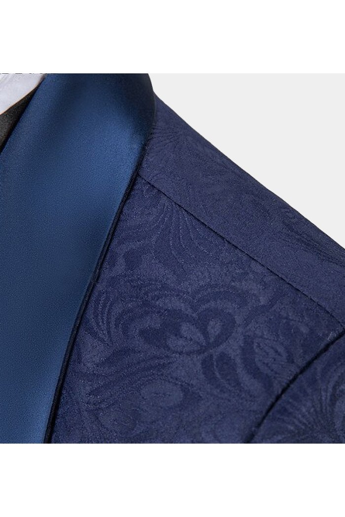 Stylish Navy Blue 3-Pieces  Suit Jacquard Bespoke Men Suits