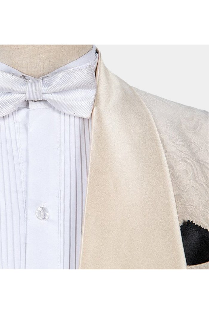 Stylish White 3-Pieces Jacquare  Suit Shawl Lapel Dinner Suits 