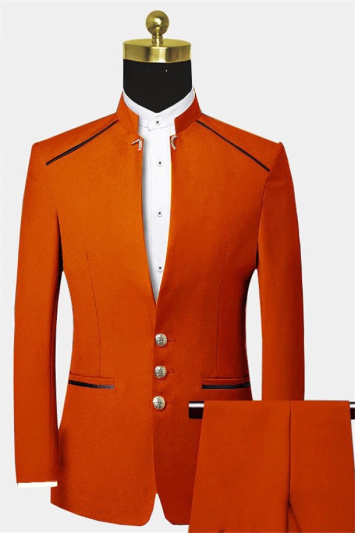Stylish Orange Two Pieces  Suit Modern Fitted Men Suits