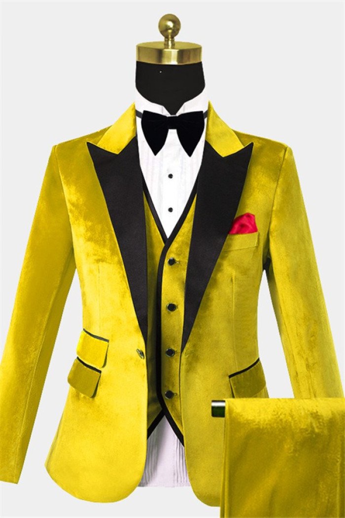 Stylish Yellow Velvet  Suit 3-Pieces Close Fitting Prom Suits