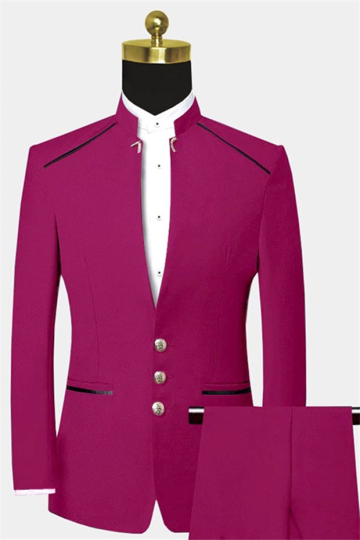 Stylish Pink Mandarin Collar Men Suits Ezra Two Pieces Three Buttons Prom Suits