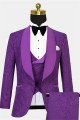 Stylish Vintage Jacquare Violet Men Suits 3 Pieces Prom Suits